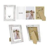 Hongkee 5x7 Picture Frame Set of 2, Made of Real Glass and Distressed White Wooden Frame - Display Pictures 4x6 with Mat or 5x7 Without Mat, 5 by 7 Photo Frame for Wall or Tabletop Display