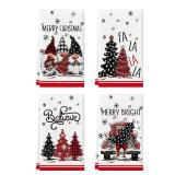Artoid Mode Gnome Truck Merry Christmas Kitchen Towels Dish Towels, 18x26 Inch Holiday Believe Xmas Tree Winter Decoration Hand Towels Set of 4