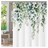 YiarTaan Shower Curtain Green Shower Curtains for Bathroom Watercolor Green Leaf Shower Curtains Plants Waterproof Eucalyptus Shower Curtain Fabric Cloth Bathroom Curtains 72x72 inch with Hooks
