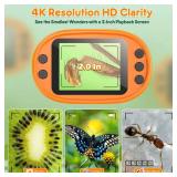 1000X Handheld Microscope for Kids 4K 2.0 Screen Rechargeable Mini Pocket Digital Microscopes w/Slides Kit Portable Edu Gift Age 4-6 8-12 Children Students