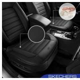 Skechers Car Seat Cover,Memory Foam Faux Leather Front Bottom Seat Cushion Cover,Universal Anti-Slip and Wrap Around The Bottom with Storage Bags,Suitable for Most Cars,Vans,Trucks, SUV -1 Piece,Black