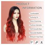 Angzon Long Red Wavy Wig for Women 26 Inch Ombre Red Middle Part Curly Synthetic Hair Wig Natural Look Heat Resistant Fiber for Daily Party Use