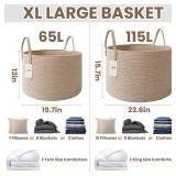 JMvicyroam Woven Blanket Basket,65L Large Rope Storage Bin with Handles, Organizer for Blankets Toys Book and Clothes, Laundry Basket for Living Room Bedroom Nursery,Oatmeal