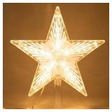 Christmas Tree Topper Star Warm White Light Christmas Tree Decor for Christmas Holiday Home Fit for General Size Xmas Tree, 8.7 Inch