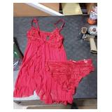 Foxiny Sexy Open Front V Neck Ruffle Sheer Mesh Lace Wireless Babydoll Lingerie Dress with Undies 2 Piece Women See Through Panty Set Chemise Negligee Hook Wine Red Large