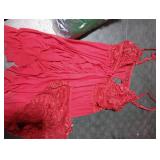 Foxiny Sexy Open Front V Neck Ruffle Sheer Mesh Lace Wireless Babydoll Lingerie Dress with Undies 2 Piece Women See Through Panty Set Chemise Negligee Hook Wine Red Large