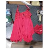 Foxiny Sexy Open Front V Neck Ruffle Sheer Mesh Lace Wireless Babydoll Lingerie Dress with Thong 2 Piece Women See Through Panty Set Chemise Negligee Hook Wine Red X-Large