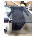 PRETTYGARDEN Womens 2025 Fall Long Sleeve Maxi Dress Off Shoulder Mesh Ruched Bodycon Trendy Long Wedding Guest Dresses (Black,Medium)