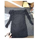 PRETTYGARDEN Womens 2025 Fall Long Sleeve Maxi Dress Off Shoulder Mesh Ruched Bodycon Trendy Long Wedding Guest Dresses (Black,Medium)