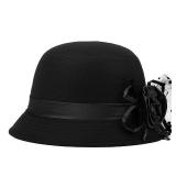 Glamorstar Vintage Felt Cloche Hat Winter Floral Fedora Bucket Hat Bowler Hats (as1, Alpha, one_Size, Black)