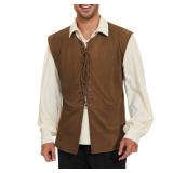 Century Star Pirate Vest Men - Renaissance Costume Men Medieval Viking Gothic Steampunk Sleeveless Halloween Costumes Brown Large NO LACING STRING