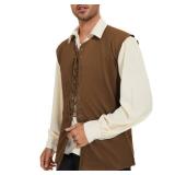 Century Star Pirate Vest Men - Renaissance Costume Men Medieval Viking Gothic Steampunk Sleeveless Halloween Costumes Brown Large NO LACING STRING