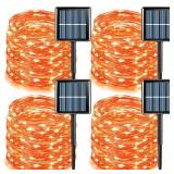 YEGUO Orange Solar Thanksgiving Lights Outdoor Waterproof, 4 Pack Each 33ft 100 LED Solar Fairy Lights, 8 Modes Solar String Lights
