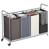 Laundry Sorter 4 Section Hamper Sorter with Heavy Duty Lockable Rolling Wheels Removable Bags Basket Separator for Dirty Clothes Storage, Assorted