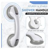 Grab Bars for Bathtubs and Showers, 12 Inch Shower Handle Strong Suction Cup Grab Bar for Shower Chair Stool, Bathroom Safety Bar for Seniors, Elderly, Handicap (2 Pack)