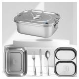 SUTETLW 304 Stainless Steel Bento Box Leakproof 3-Compartment Tray, 1800ml Stainless Steel Lunch Box with Airtight Valve Handle, Including Utensil Set (Fork/Knife/Chopsticks) for Travel, Work.