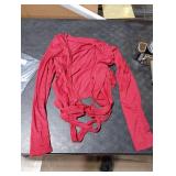 Women Wrap Tie Top Y2k Long SLeeve Ballet Workout Yoga Shirt Coquette Blouses (Wine Red, Small)
