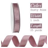 MEEDEE Dusty Rose Velvet 1 Inch Pink Wired Ribbon 25 Yards Crushed Velvet Christmas Ribbon for Tree, Wreaths, Bows