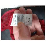 Foxiny Plus Size Curvy Sexy Open Front V Neck Ruffle Sheer Mesh Lace Wireless Babydoll Lingerie Dress with Thong 2 Piece Women See Through Panty Set Chemise Negligee Hook Wine Red XX-Large