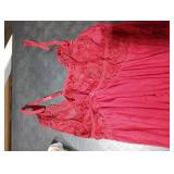 Foxiny Plus Size Curvy Sexy Open Front V Neck Ruffle Sheer Mesh Lace Wireless Babydoll Lingerie Dress with Thong 2 Piece Women See Through Panty Set Chemise Negligee Hook Wine Red XX-Large