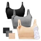 Momcozy Pumping Bra Hands Free 3 Pack Comfortable All Day Wear Pumping and Nursing Bra in One Holding Breast Pump for Spectra, Lansinoh, Medela Large MISSING ONE EXTENDER