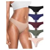 REORIA High Waisted Thongs for Women Breathable Seamless Thong Panties Sexy No Show Underwear 5 Pack Medium