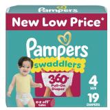 Pampers Diapers - Swaddlers 360° - Size 4, 19 Count, up to 100% Leakproof Comfy Dry Fit, Designed for Easy Changes, Pull On Baby Diaper