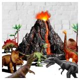 TOYSXYIN Large Volcano Set with 9 Realistic Dinosaur Action Figures for Kids 2 3 4 5 6 8 10 Years, Simulated Volcanic Eruptions w/Sounds, Volcano Can Store Dinos, Gift for Toddlers Boys & Girls