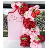 PageebO Cherry Birthday Decorations,146pcs Red and Pastel Pink Latex Balloons with Cherry Balloon for Cherry on TOP Baby Shower Decorations Girl Birthday Berry First Cute Fruit Party Favors Home Decor