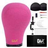 GEX 20-24 Canvas Cork Wig Block Mannequin Head for Wig Making Drying Styling Display with Table C Clamp Stand Holder (Rosy 22)
