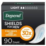 Depend Shields Incontinence Pads for Men, Light Absorbency, 90 Count (Packaging May Vary)