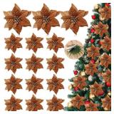 Thiccywoov MultiPcs Artificial Neutral Christmas Poinsettia Flower Velvet Christmas Flower 5.9 Inch Faux Poinsettia Picks Christmas Tree Wreath Ornaments for Christmas Tree Wedding Decor(Brown)