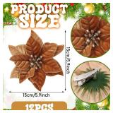 Thiccywoov MultiPcs Artificial Neutral Christmas Poinsettia Flower Velvet Christmas Flower 5.9 Inch Faux Poinsettia Picks Christmas Tree Wreath Ornaments for Christmas Tree Wedding Decor(Brown)