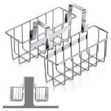 2 Pieces Sponge Holder Kitchen Sink Caddy Metal Sink Organizer Basket for Scrubber Soap Towel Brush Dishwashing Liquid Drainer Rack in Kitchen Bathroom Bathtub, Silver