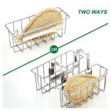 2 Pieces Sponge Holder Kitchen Sink Caddy Metal Sink Organizer Basket for Scrubber Soap Towel Brush Dishwashing Liquid Drainer Rack in Kitchen Bathroom Bathtub, Silver