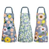 BOUMUSOE 3 Pack Floral Aprons with Pocket, Blooming Womens Aprons Waterproof Adjustable Cooking Aprons for Kitchen Gardening and Salon
