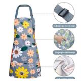BOUMUSOE 3 Pack Floral Aprons with Pocket, Blooming Womens Aprons Waterproof Adjustable Cooking Aprons for Kitchen Gardening and Salon
