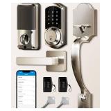 Veise VE06-H Smart Front Door Lock Set, App Control, Keyless Entry Deadbolt with Lever Handle, Electronic Digital Touchscreen Keypad, Auto Lock, Easy Install, Satin Nickel