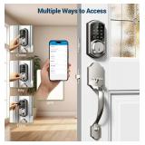 Veise VE06-H Smart Front Door Lock Set, App Control, Keyless Entry Deadbolt with Lever Handle, Electronic Digital Touchscreen Keypad, Auto Lock, Easy Install, Satin Nickel
