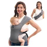 Momcozy Portable Baby Carrier Compact & Lightweight, Adjustable for Travel, Fold & Go Convenient Storage Hip Pouch, Wide Shoulder Straps, Soft Skin-Friendly Fabric, for Babies 12-35 lbs (Grey)