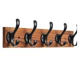 Hmsrjh Coat Rack Wall Mounted, Pre-Assembled 16 Wooden Hat Rack with 5 Hooks, Heavy Duty Rustic Farmhouse Wood Plank for Entryway, Bathroom - for Hanging Coats, Jackets, Hats, Bags, Backpacks