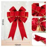 Utehilly 1Pack Large Christmas Bows Velvet Red Bows Holiday Red Christmas Bows Decorations for Wreath Velvet Bows Decor for Christmas Tree Topper, Front Door, Outdoor(14 * 12 inch)