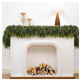 6ft Christmas Garland with Lights, Cedar Garland, Thick Realistic Green Cedar Pine Garland for Mantle, Stairs Railing, Indoor Outdoor New Year Decoration with Smart Timer