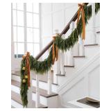 6ft Christmas Garland with Lights, Cedar Garland, Thick Realistic Green Cedar Pine Garland for Mantle, Stairs Railing, Indoor Outdoor New Year Decoration with Smart Timer