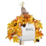 winemana 31.5in Outdoor Fall Decor for Mailbox, Lighted Fall Swag with 8 Modes & Timer, Autumn Scarecrow & Sunflower Thanksgiving Table Centerpiece Decorations