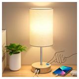 AKASUKI Table Lamp for Bedroom, 3 Way Dimmable Touch Lamp with Dual Charging Station, Small Bedside Lamps for Night Stands, Living Room, Office(LED Bulb Included)