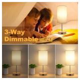 AKASUKI Table Lamp for Bedroom, 3 Way Dimmable Touch Lamp with Dual Charging Station, Small Bedside Lamps for Night Stands, Living Room, Office(LED Bulb Included)
