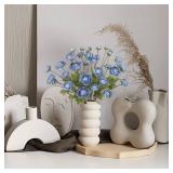 ICBOX Ranunculus Flowers Artificial MultiPCS 32 Heads Blue Silk Flowers Faux Ranunculus Asian Buttercup Fake Flower Long Stems for Home Decor Indoor DIY Floral Wedding Table Centerpiece (Blue)