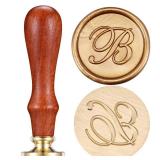 Yoption Wax Seal Kit, Vintage Handwriting Initial Alphabet Stamp with 120 Antique Gold Sealing Wax Beads for Wedding Invitation Gift Envelopes Wrap Christmas Card - Letter B