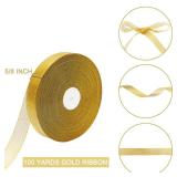100 Yards Glitter Gold Ribbon 5/8 Inch, Sparkly Thin Solid Fabric Ribbon for Gift Wrapping, Crafts, Holiday Wedding Birthday Party Decoration Floral Bouquet, Metallic Gold Ribbon Roll